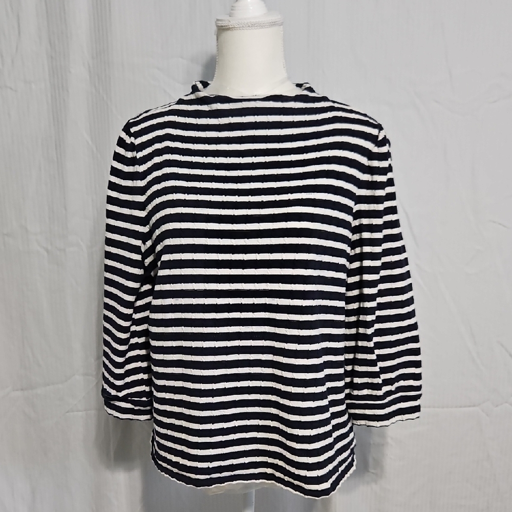 Talbots Navy and White Striped Blouse